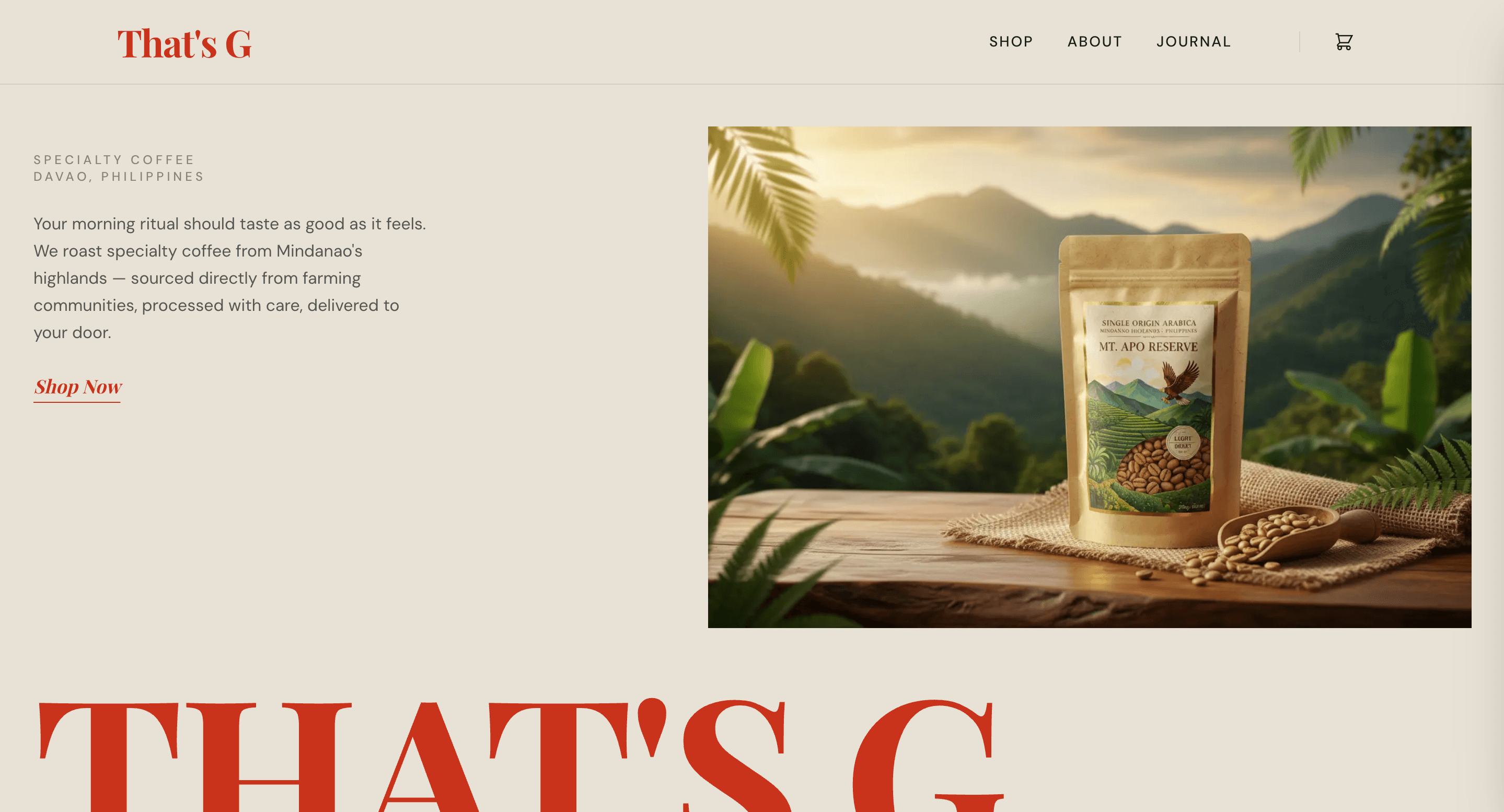 That's G — headless Shopify storefront screenshot